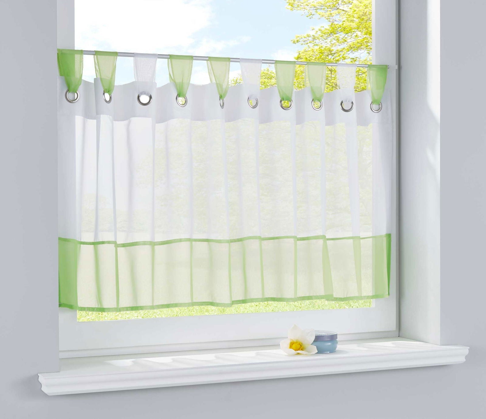 Scheibengardine »UNI« Voile Gardine Ösen mit Bordüre Vorhang Küche Gardinenstange (HxB) 610710