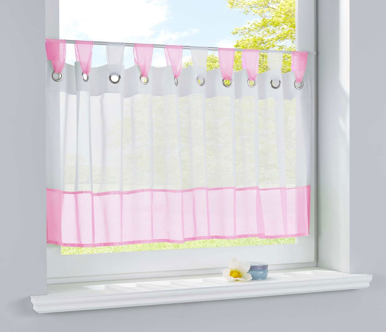 Scheibengardine »UNI« Voile Gardine Ösen mit Bordüre Vorhang Küche Gardinenstange (HxB) 610710