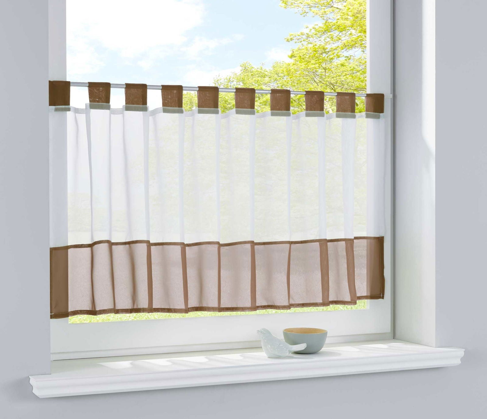 Scheibengardine »UNI« Voile Gardine Schlaufen mit Bordüre (HxB) 610700