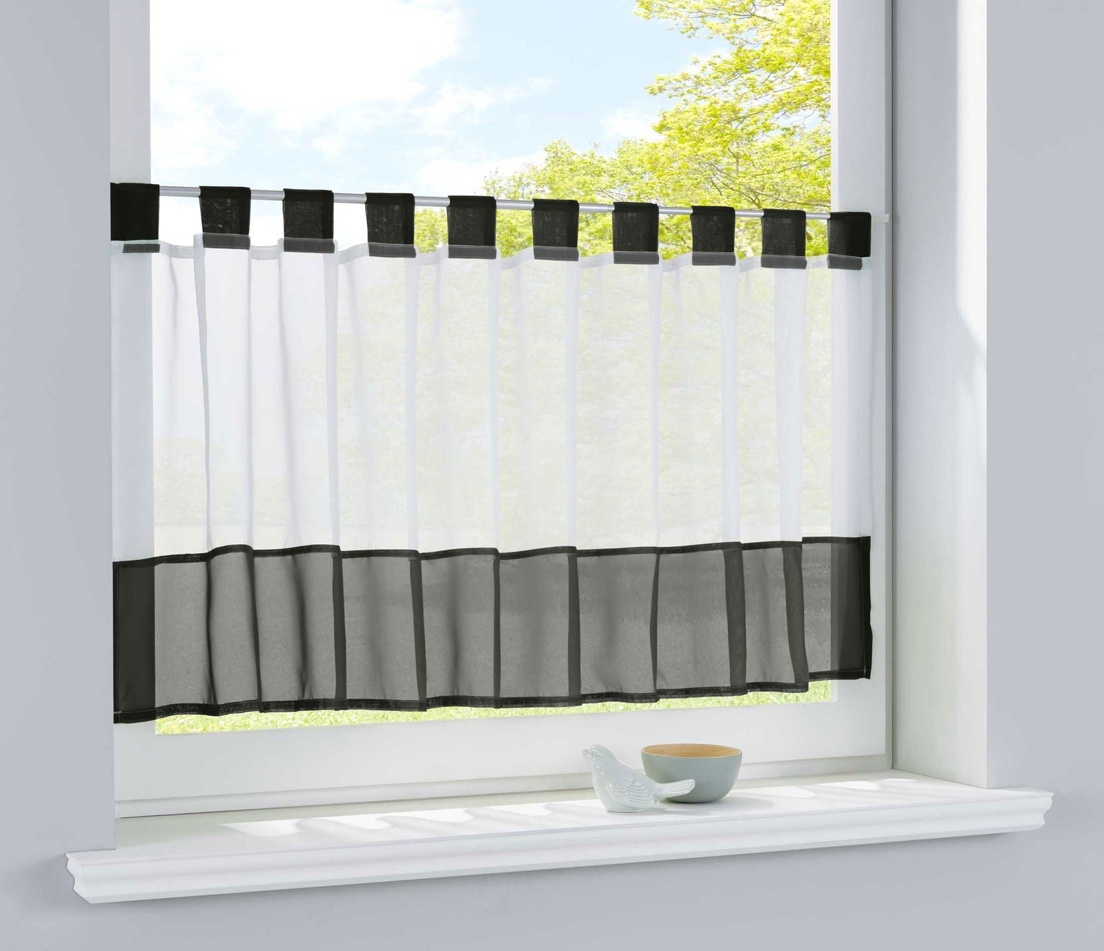 Scheibengardine »UNI« Voile Gardine Schlaufen mit Bordüre (HxB) 610700