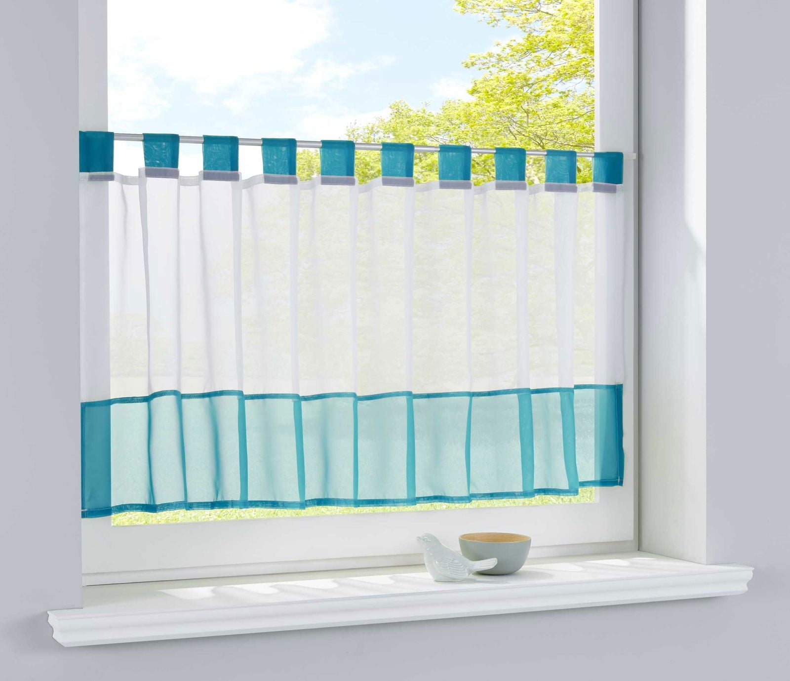 Scheibengardine »UNI« Voile Gardine Schlaufen mit Bordüre (HxB) 610700