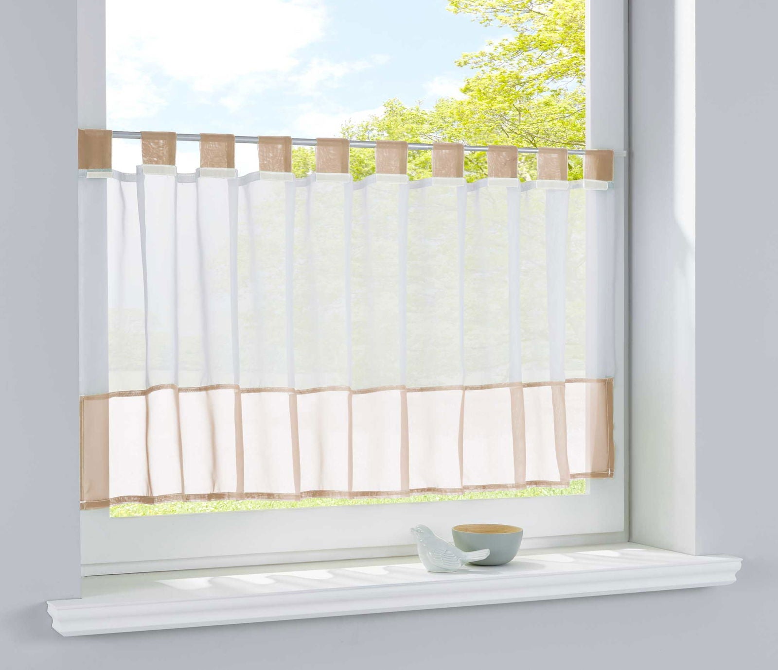 Scheibengardine »UNI« Voile Gardine Schlaufen mit Bordüre (HxB) 610700