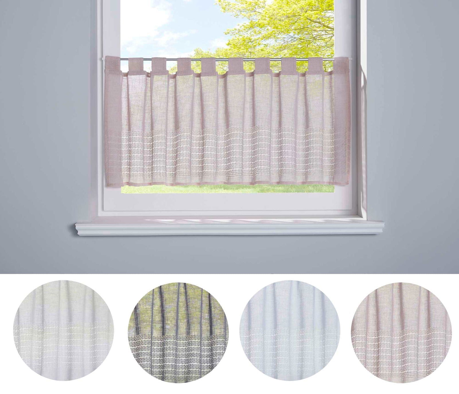 Scheibengardine Voile »Sanremo« Landhaus-Stil Querstreifen Leinen Häkel Optik Netzstruktur Schlaufen 20190341