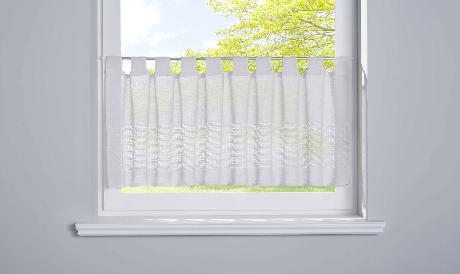 Scheibengardine Voile »Sanremo« Landhaus-Stil Querstreifen Leinen Häkel Optik Netzstruktur Schlaufen 20190341