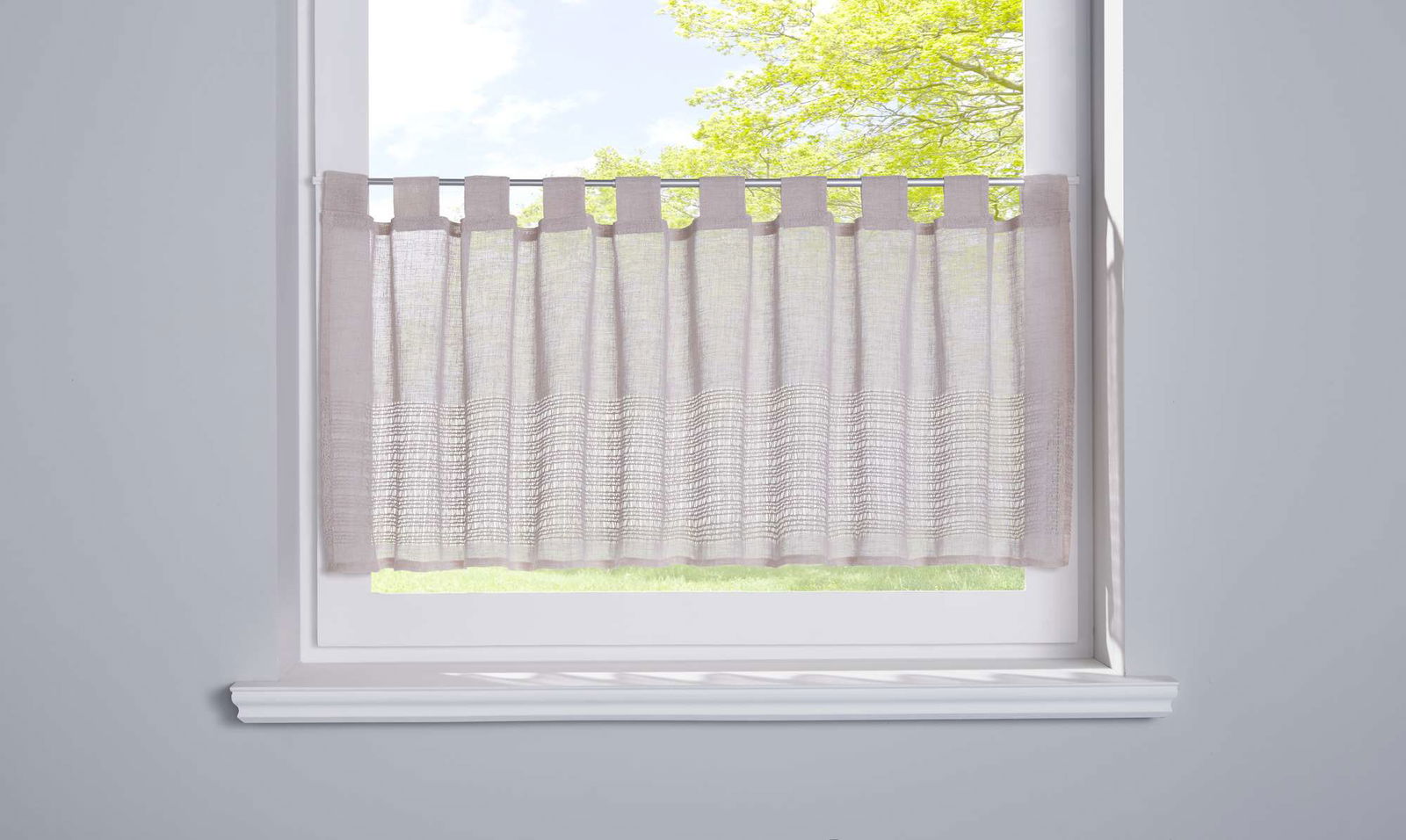 Scheibengardine Voile »Sanremo« Landhaus-Stil Querstreifen Leinen Häkel Optik Netzstruktur Schlaufen 20190341