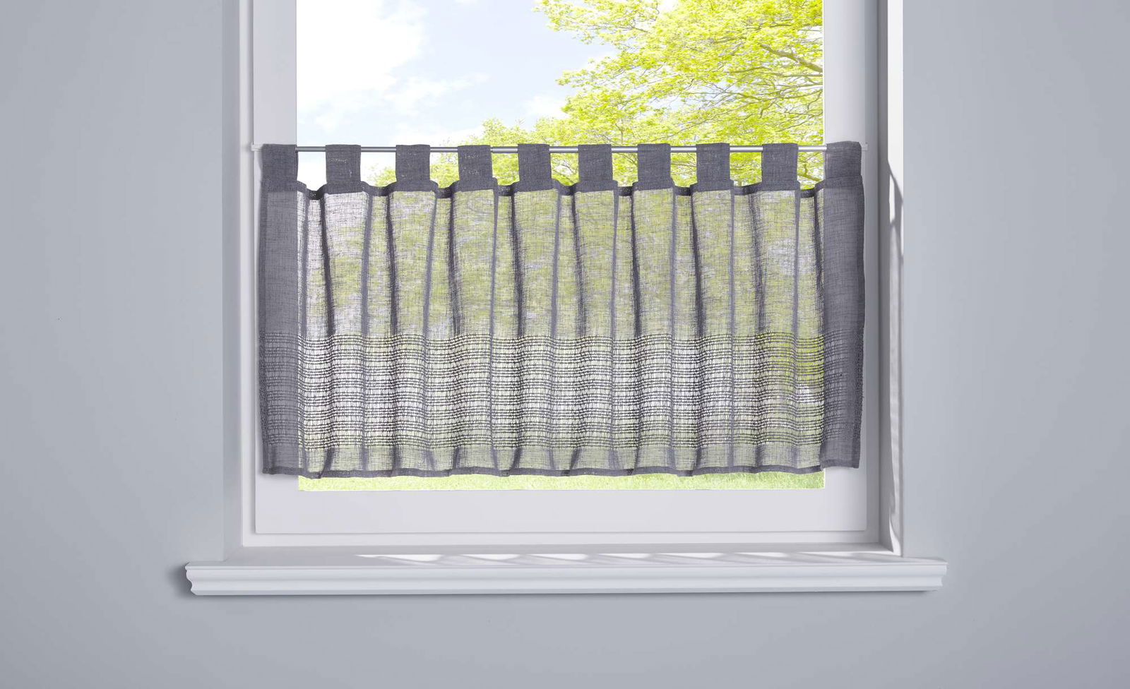 Scheibengardine Voile »Sanremo« Landhaus-Stil Querstreifen Leinen Häkel Optik Netzstruktur Schlaufen 20190341