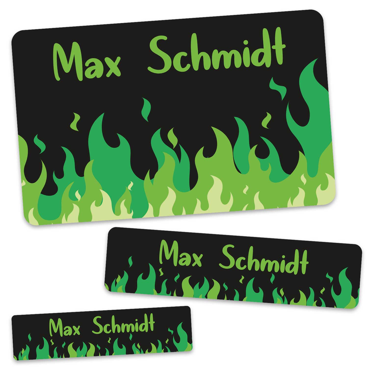 Schuletiketten mit Namen - Flammen Design - 100 Aufkleber in verschiedenen Größen