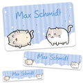 Schuletiketten mit Namen - Katzen Design - 100 Aufkleber in verschiedenen Größen