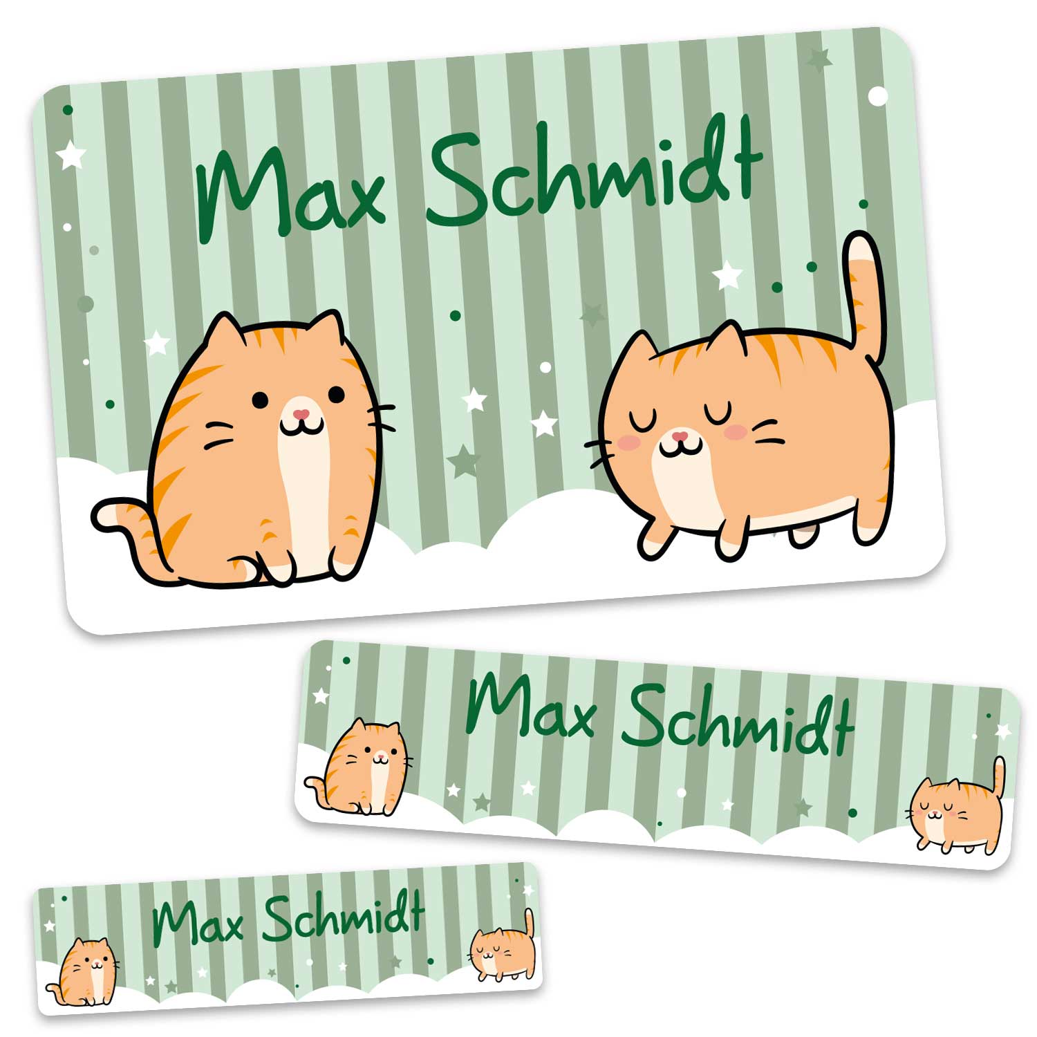 Schuletiketten mit Namen - Katzen Design - 100 Aufkleber in verschiedenen Größen