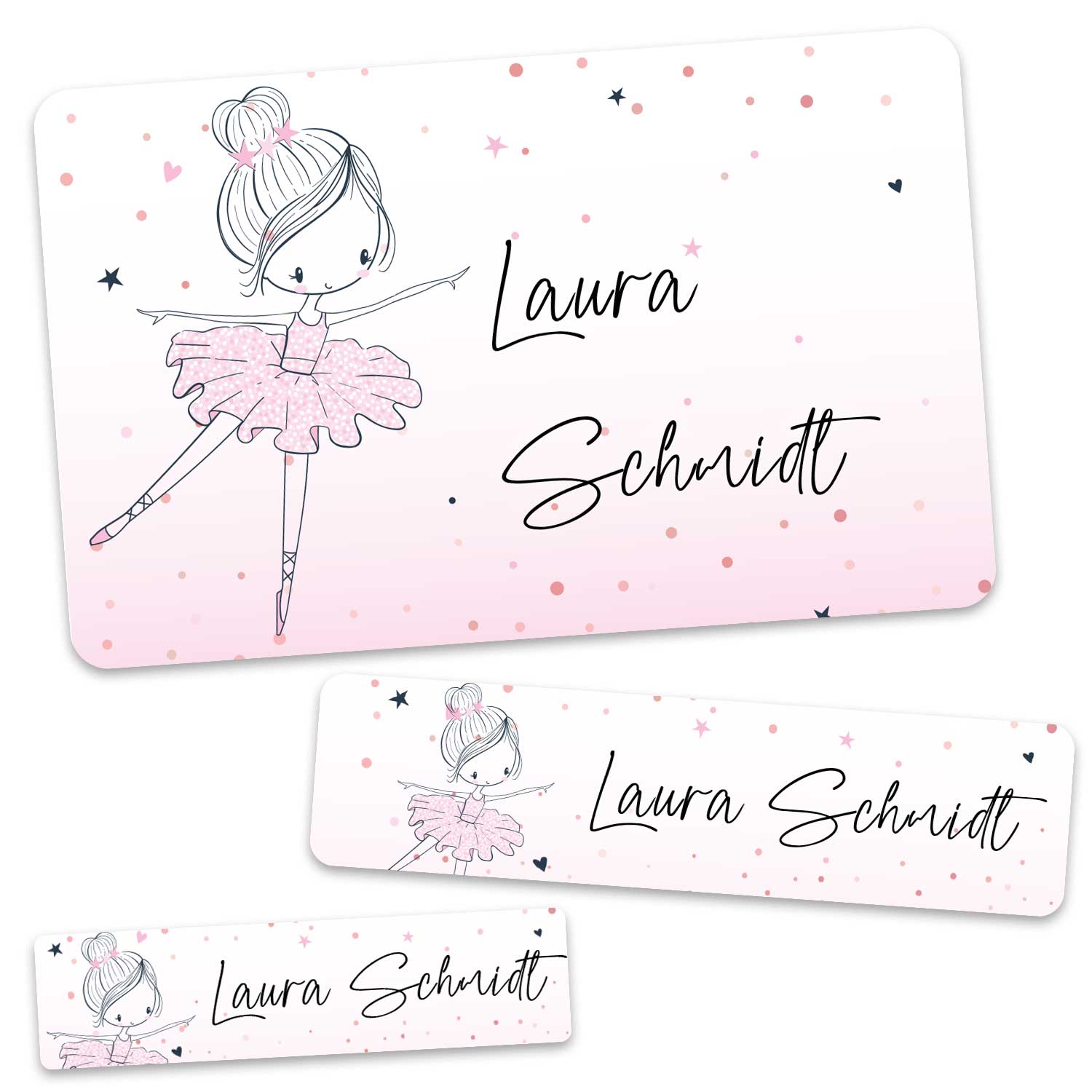 Schuletiketten mit Namen - Ballerina Design - 100 Aufkleber in verschiedenen Größen