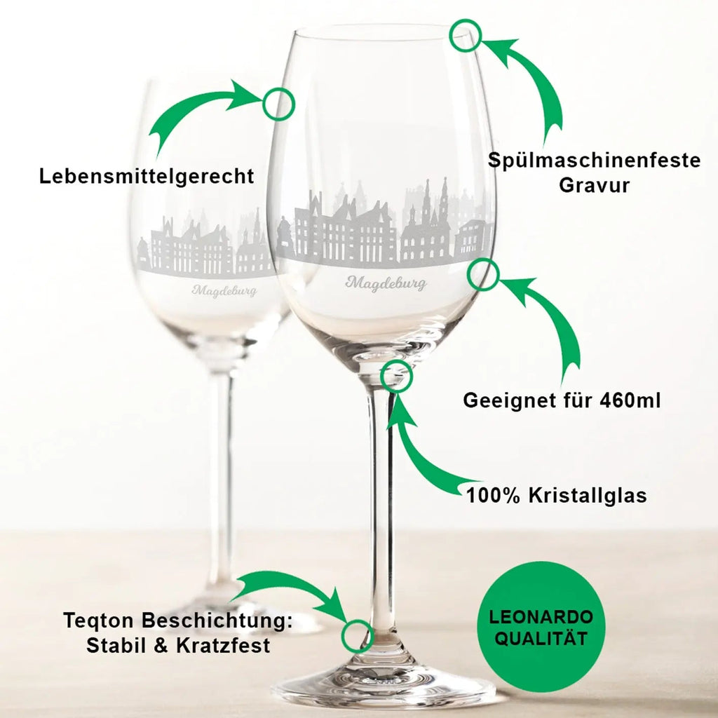 Leonardo Weingläser mit Skyline Magdeburg Gravur im Set
