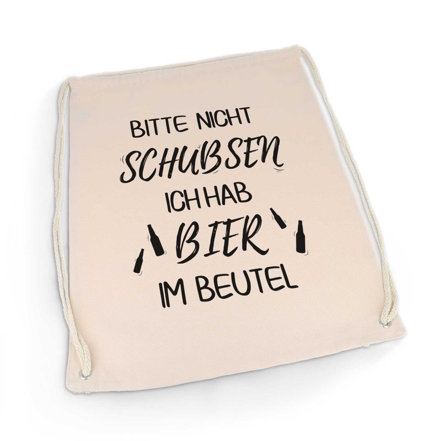 Bedruckter Turnbeutel mit Spruch Bier im Beutel