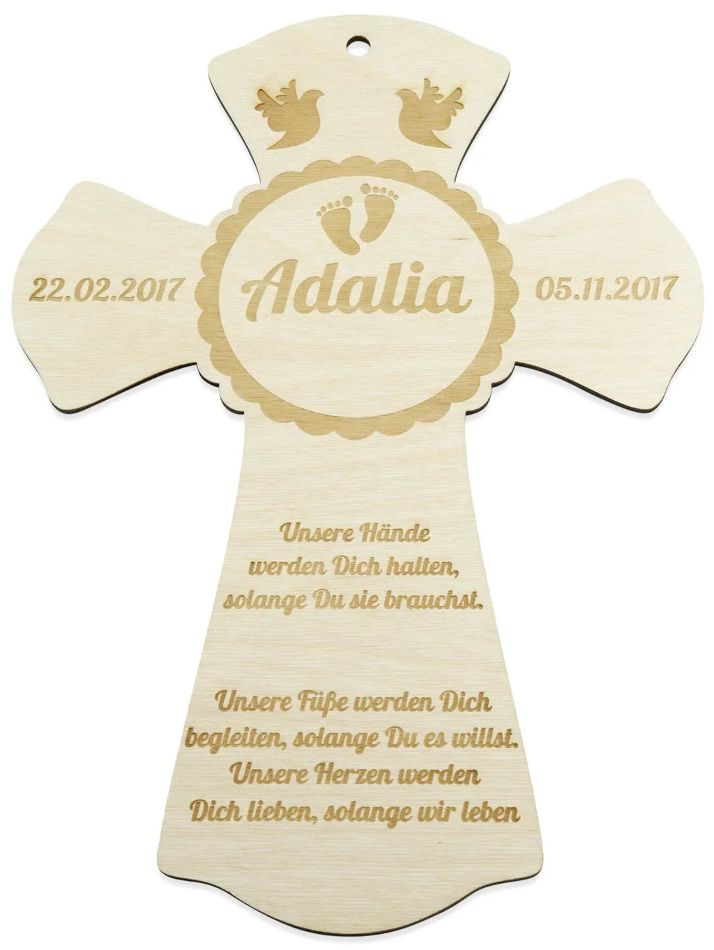 Taufkreuz aus Holz mit Namen