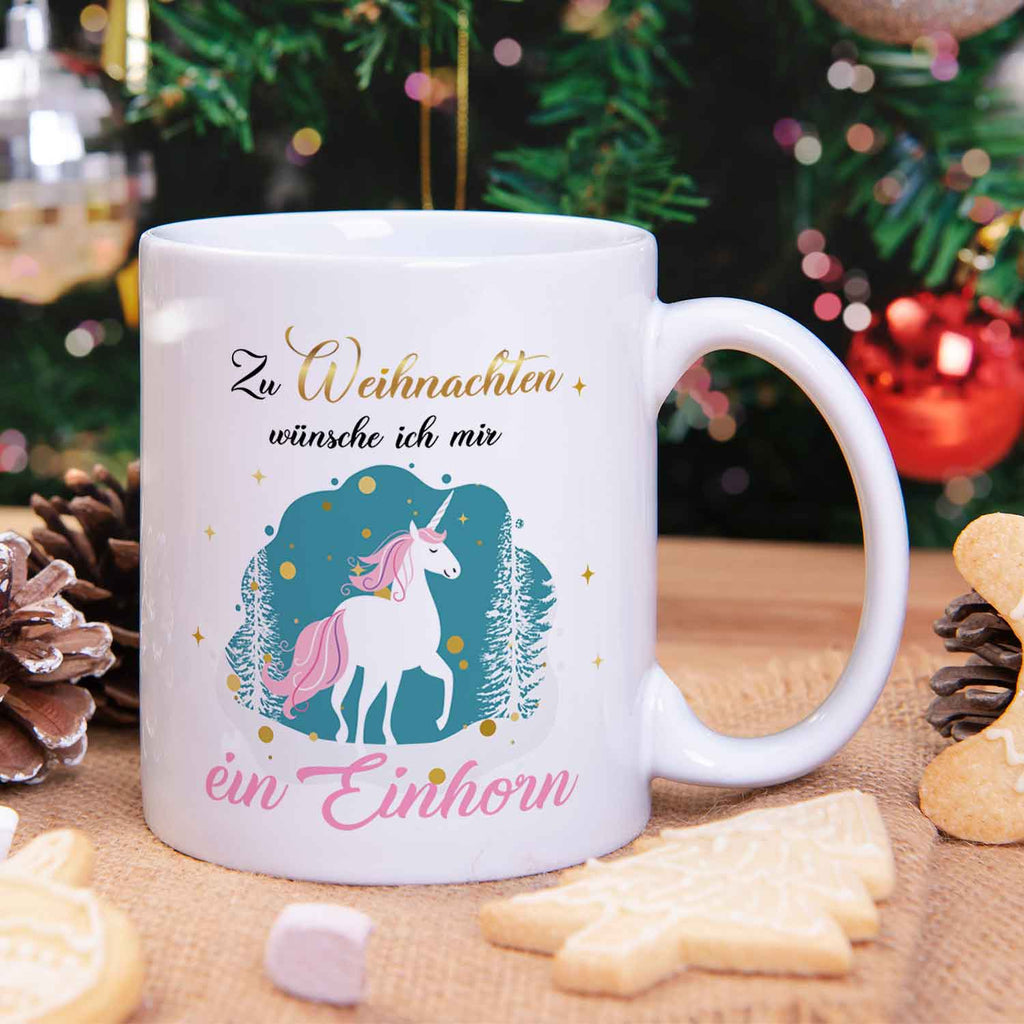Bedruckte Tasse mit Weihnachtsmotiv - Zu Weihnachten wünsche ich mir ein Einhorn