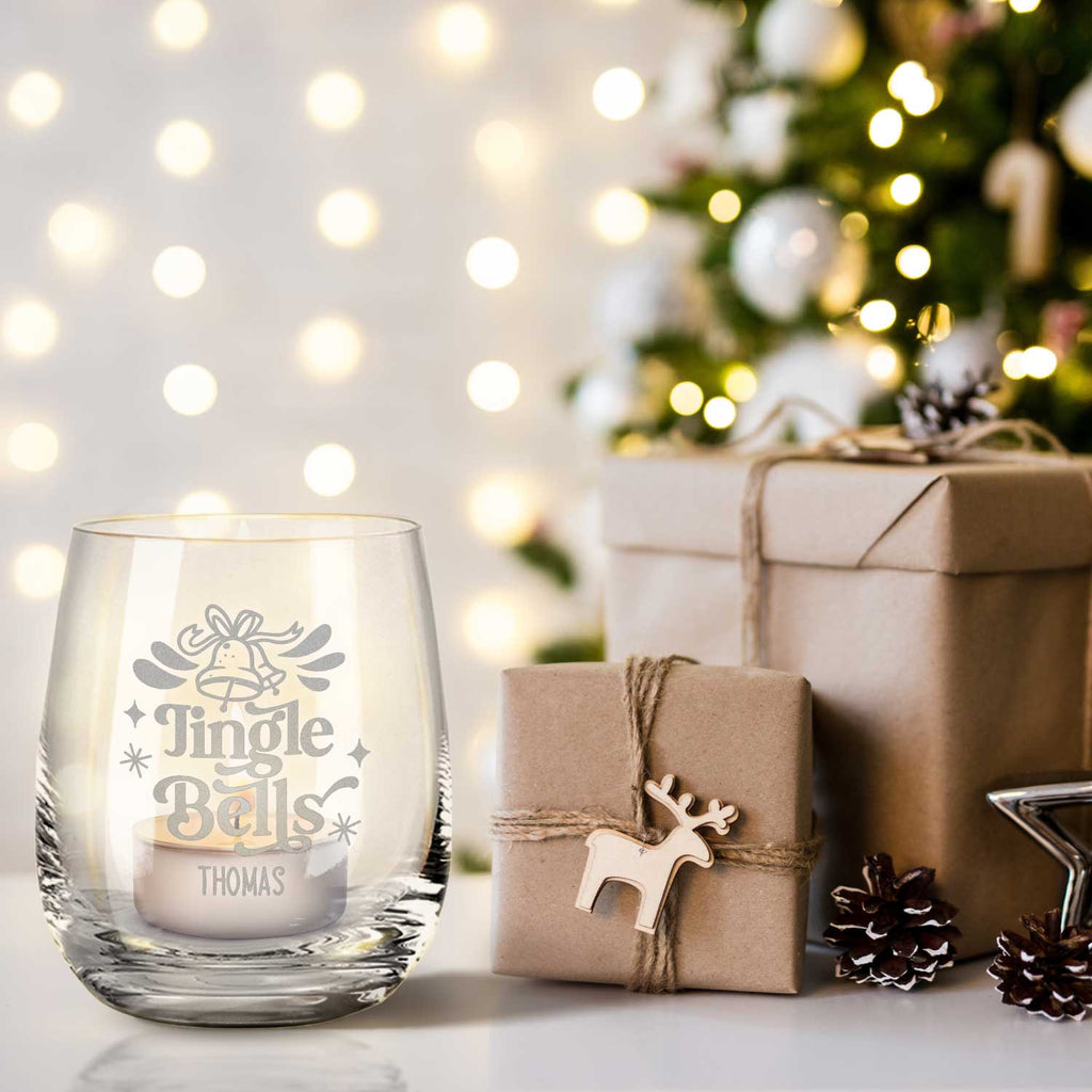 Teelicht mit Gravur - Weihnachtsdeko - Jingle Bells - Personalisiert mit Name