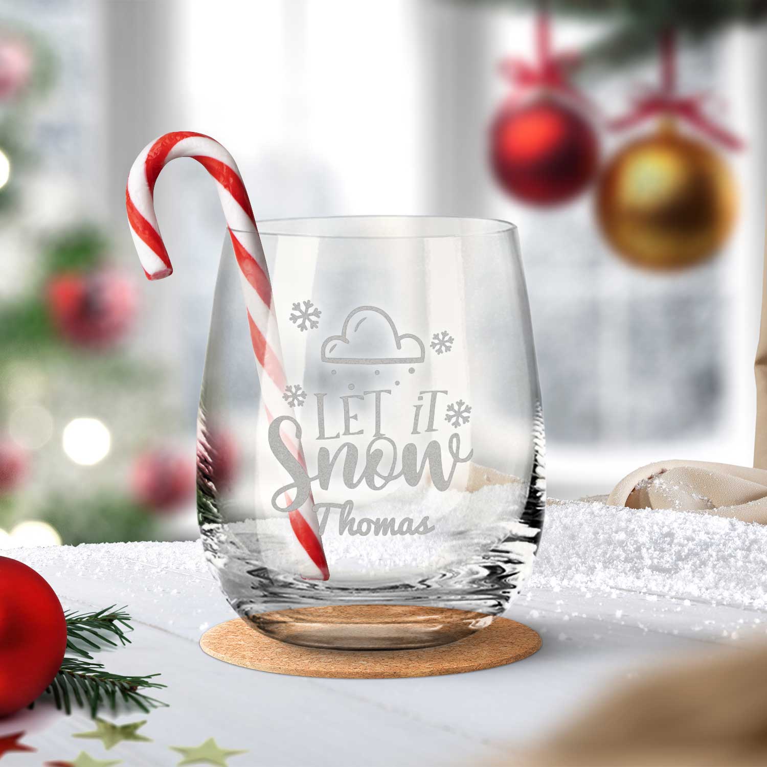 Teelicht mit Gravur - Weihnachtsdeko - Let it snow Wolke - Personalisiert mit Name