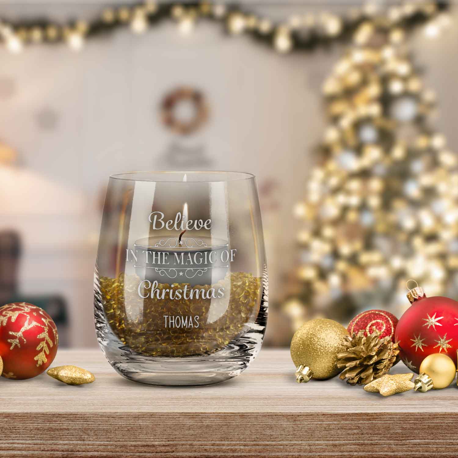 Teelicht mit Gravur - Weihnachtsdeko - Believe in the Magic of Christmas - Personalisiert mit Name