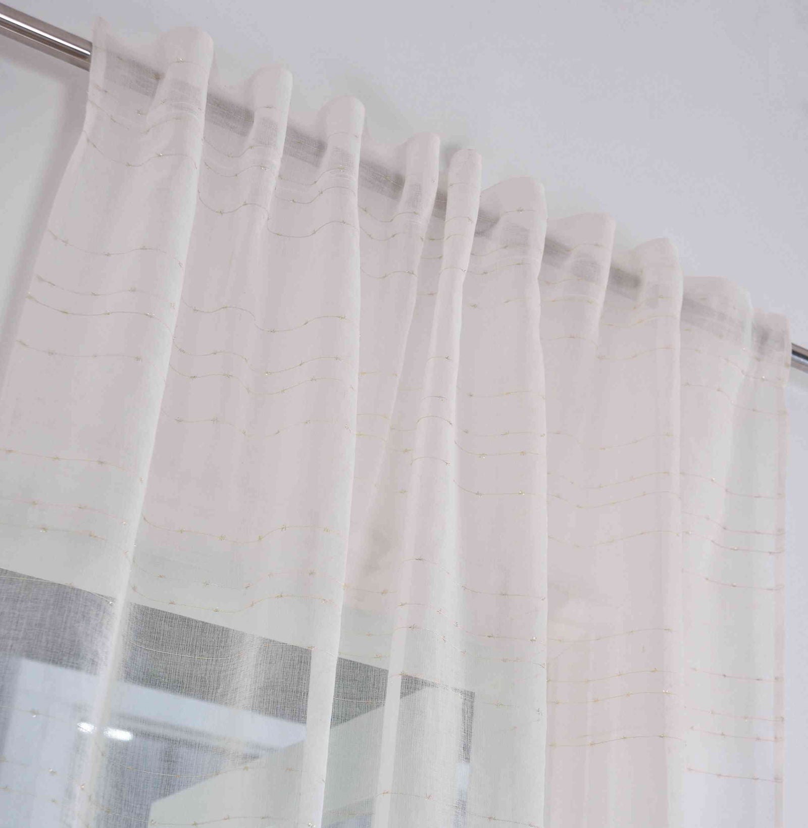 Transparente Gardine HxB 245x145 cm Weiß »DOHA« in Leinen-Optik mit Glänzendem Garn - Moderne Linien-Design, Pflegeleicht 2023490