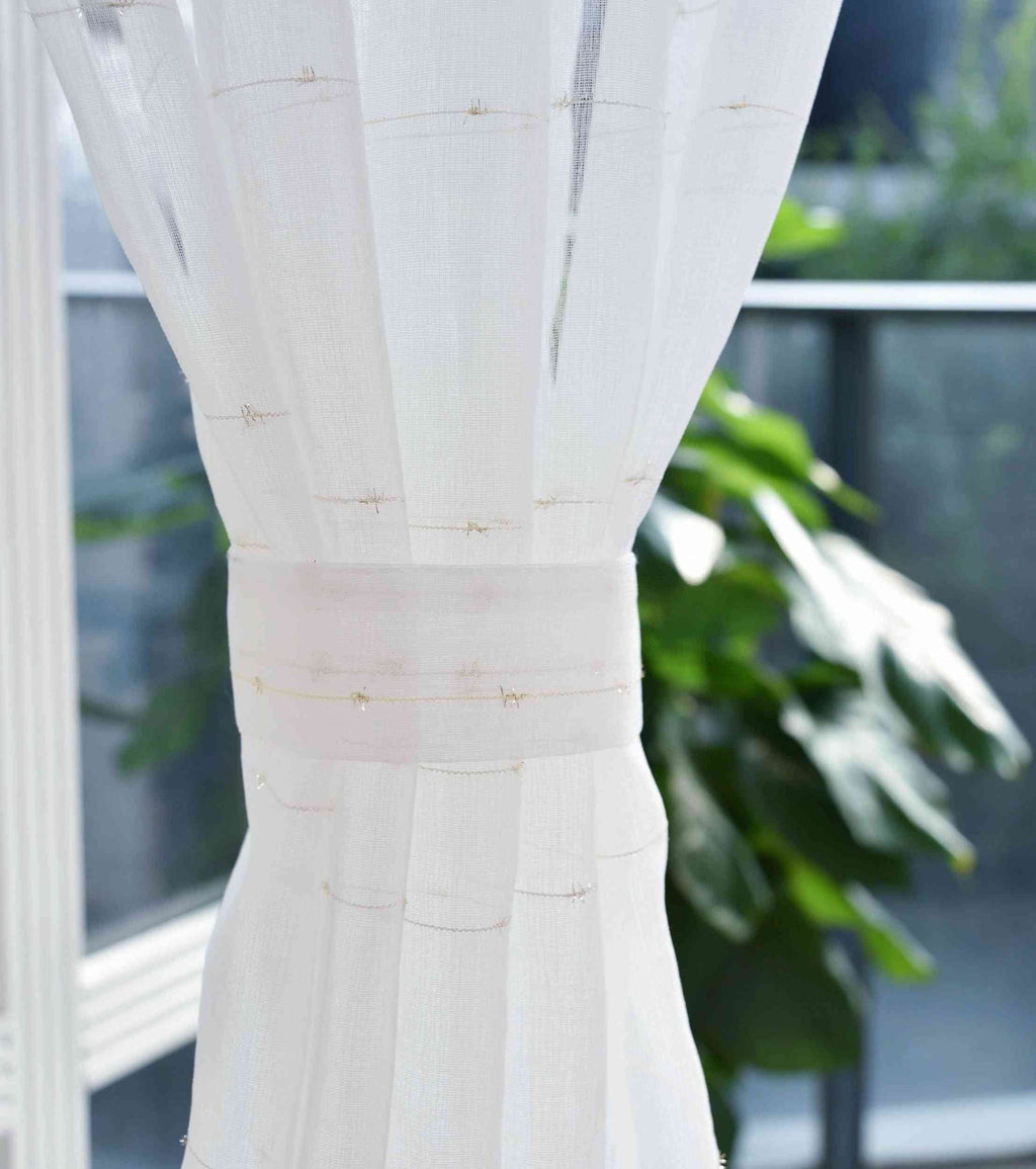 Transparente Gardine HxB 245x145 cm Weiß »DOHA« in Leinen-Optik mit Glänzendem Garn - Moderne Linien-Design, Pflegeleicht 2023490