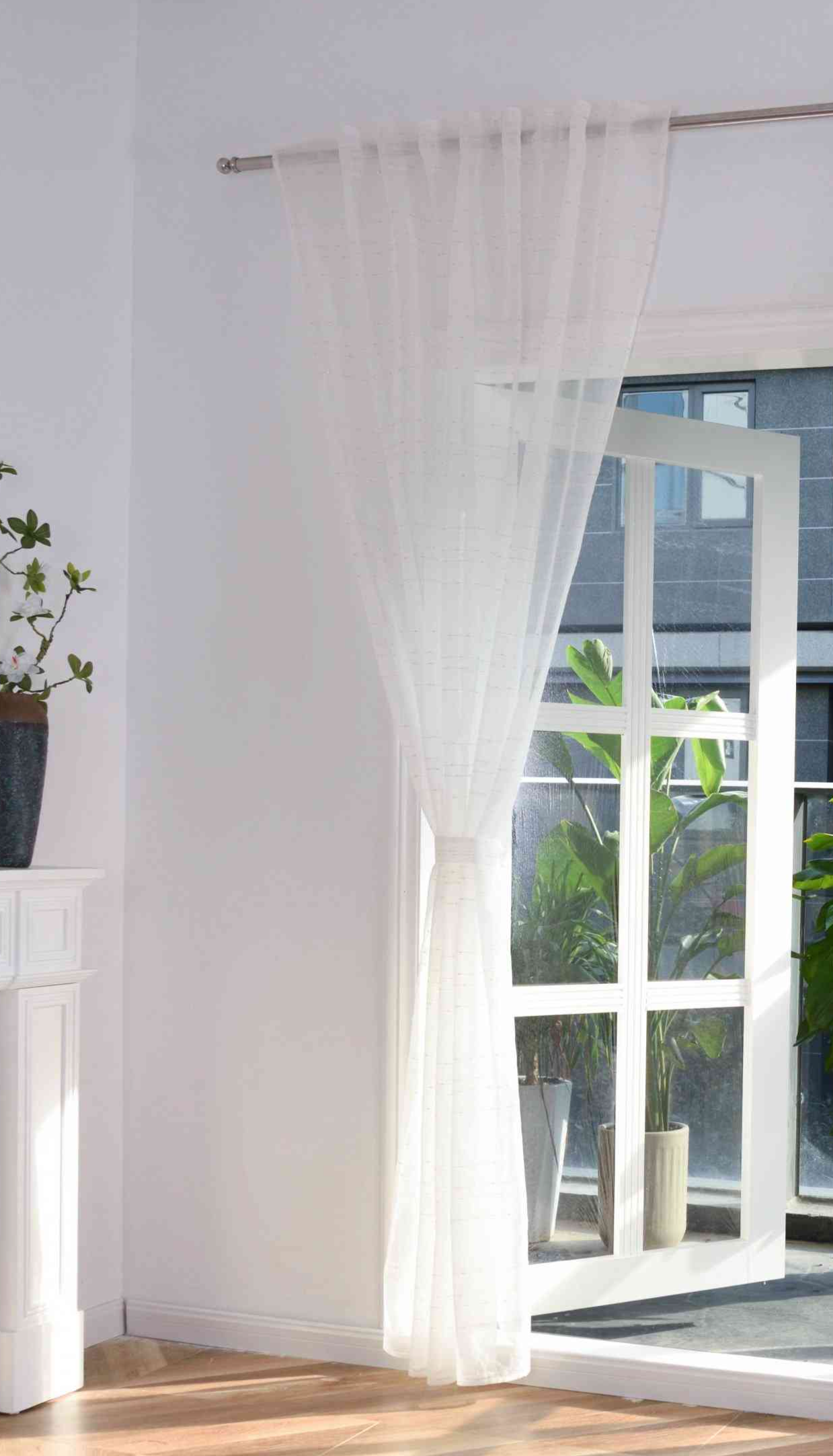 Transparente Gardine HxB 245x145 cm Weiß »DOHA« in Leinen-Optik mit Glänzendem Garn - Moderne Linien-Design, Pflegeleicht 2023490