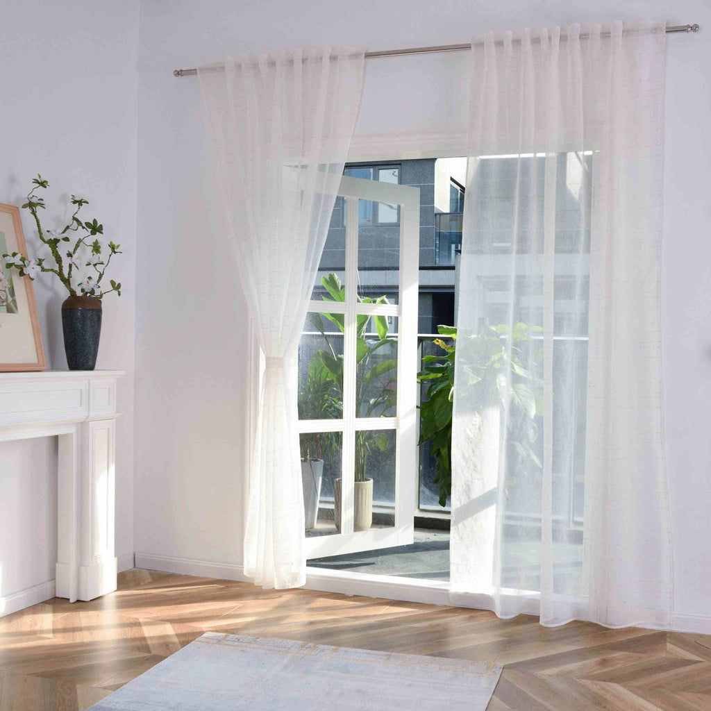 Transparente Gardine HxB 245x145 cm Weiß »DOHA« in Leinen-Optik mit Glänzendem Garn - Moderne Linien-Design, Pflegeleicht 2023490