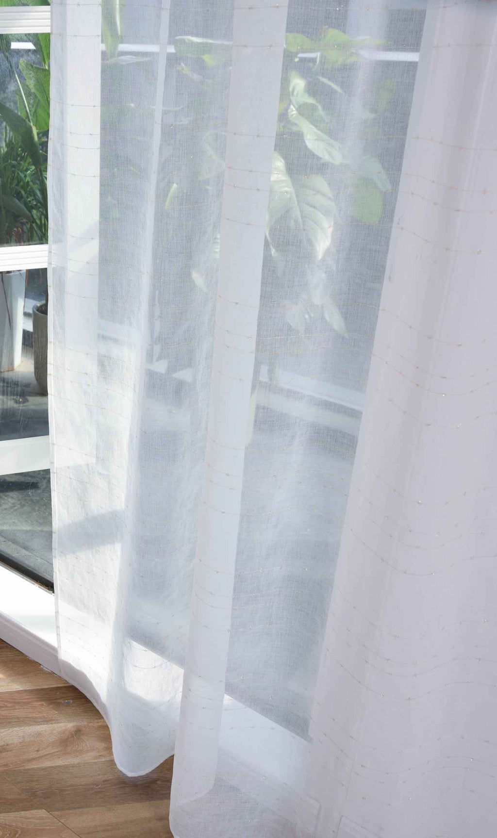 Transparente Gardine HxB 245x145 cm Weiß »DOHA« in Leinen-Optik mit Glänzendem Garn - Moderne Linien-Design, Pflegeleicht 2023490