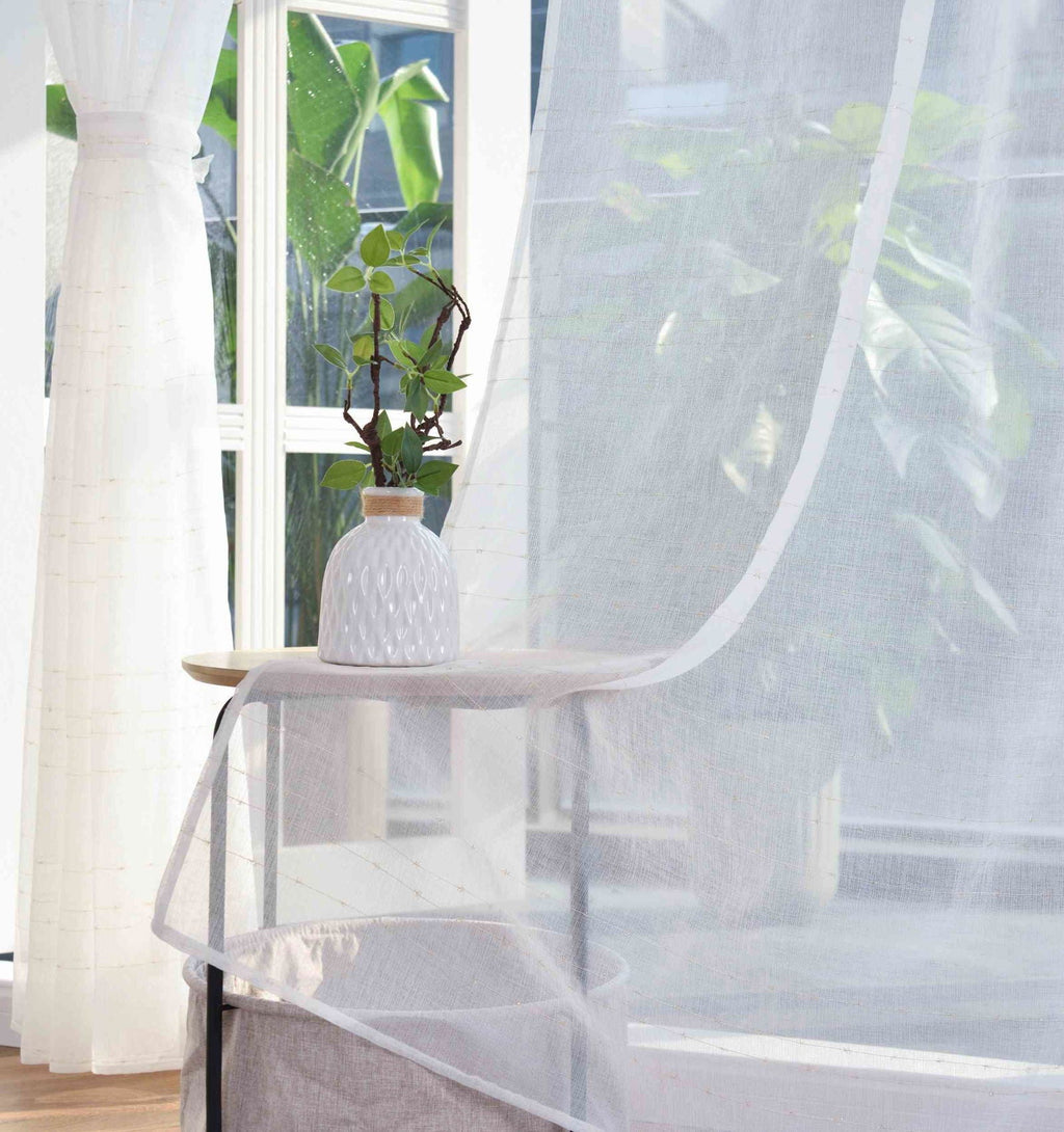 Transparente Gardine HxB 245x145 cm Weiß »DOHA« in Leinen-Optik mit Glänzendem Garn - Moderne Linien-Design, Pflegeleicht 2023490