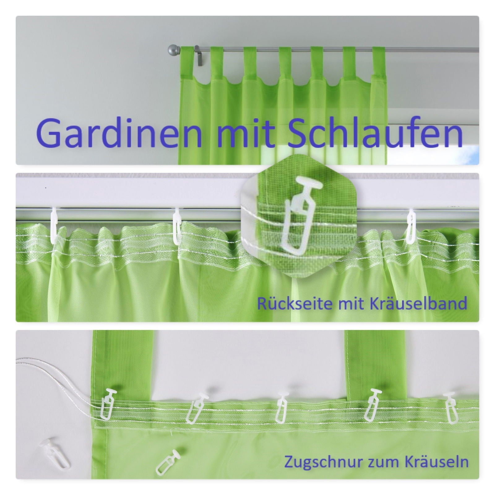 Transparente einfarbige Gardine »UNI« aus Voile mit Schlaufen Kräuselband Bleibandabschluss viele attraktive Farben 61000