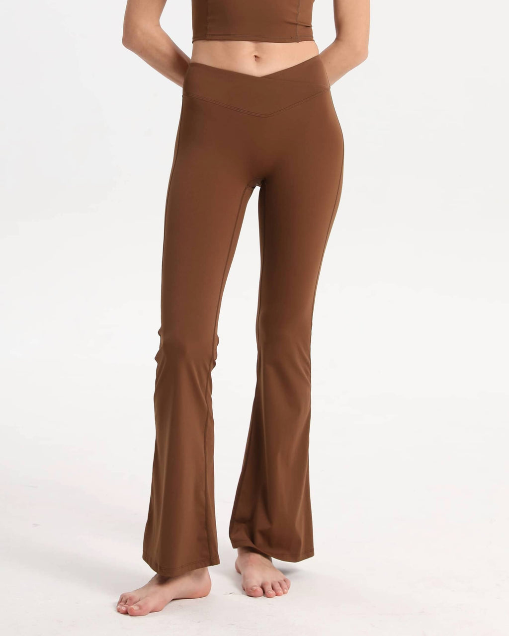 Bootcut Leggings High Waist bequem blickdicht – Braun