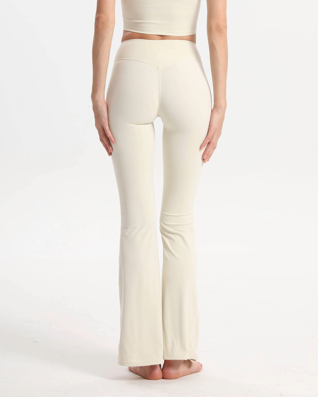 Bootcut Leggings High Waist bequem blickdicht – Cremeweiß