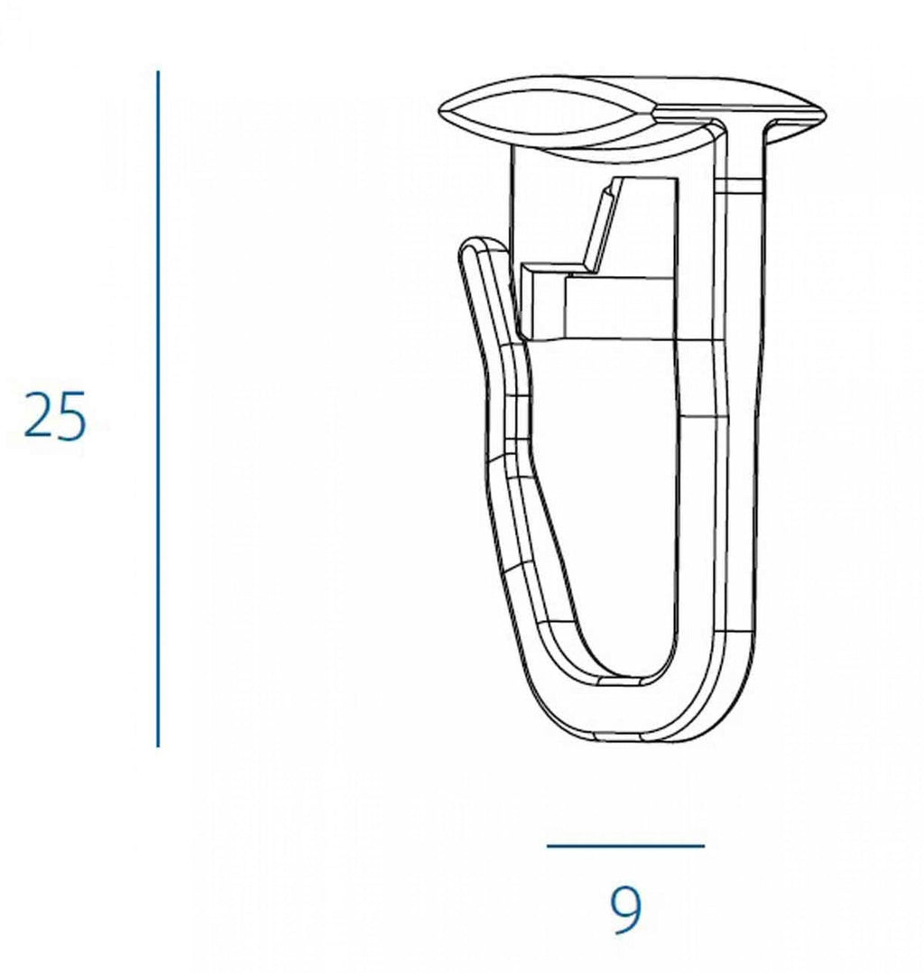 Universal mit F-Haken für Vorhangbefestigung - 100 Stück, 11x9mm Kopf, 25mm Höhe, Kunststoff, Weiß 410