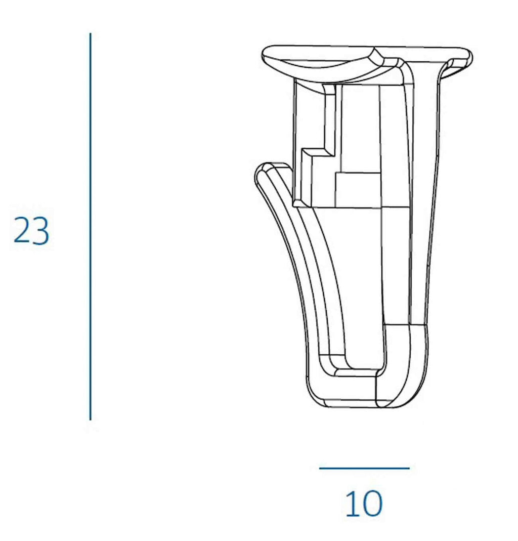 Universal mit F-Haken für Vorhangbefestigung - 100 Stück, 9x10mm Kopf, 23mm Höhe, Kunststoff, Weiß 409