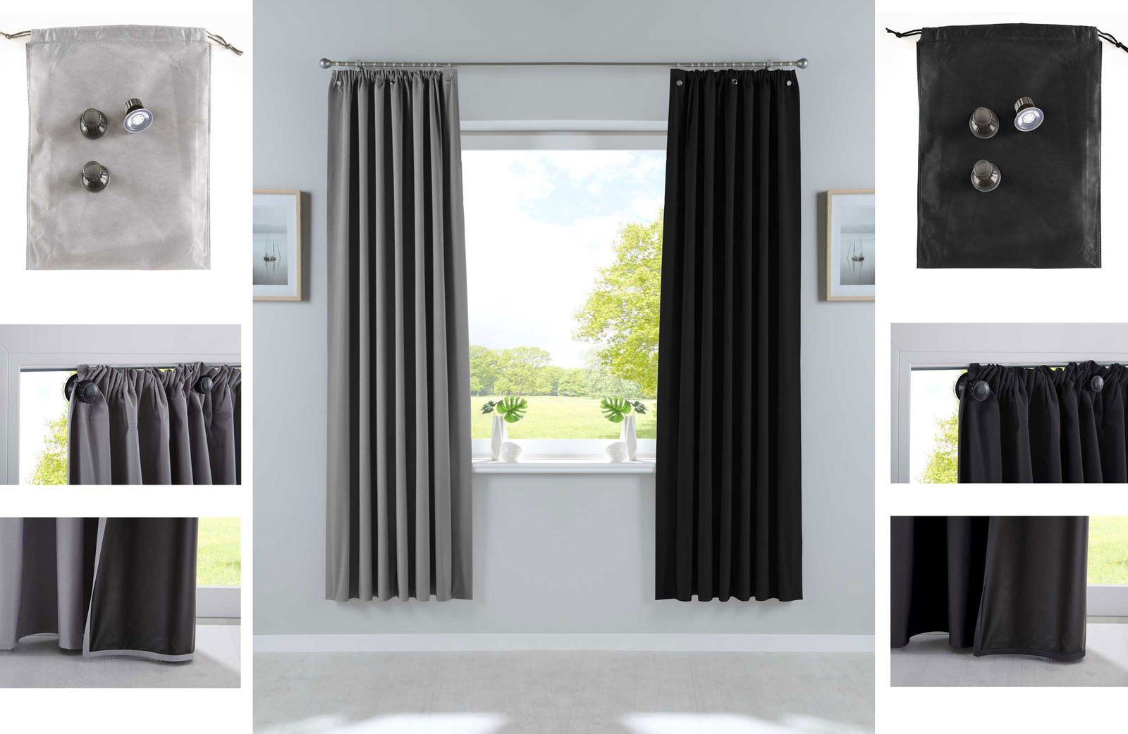 Verdunkelungsvorhang »DARK« Saugnapf Abnehmbar Reisevorhang Vorträge Vorhang 100% Verdunkelung Softshell Material Multi Aufhängung Strandhaus Vorhalle Cabana 10000335set