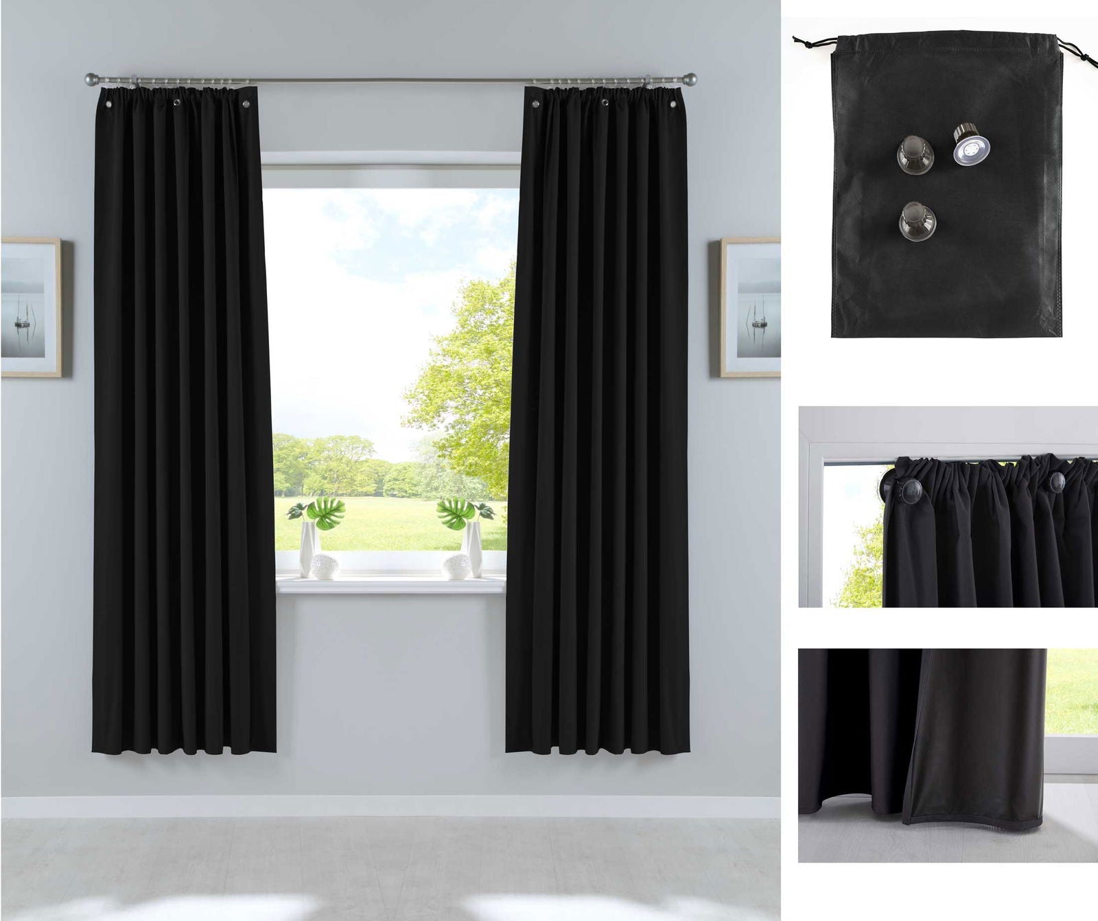 Verdunkelungsvorhang »DARK« Saugnapf Abnehmbar Reisevorhang Vorträge Vorhang 100% Verdunkelung Softshell Material Multi Aufhängung Strandhaus Vorhalle Cabana 10000335set