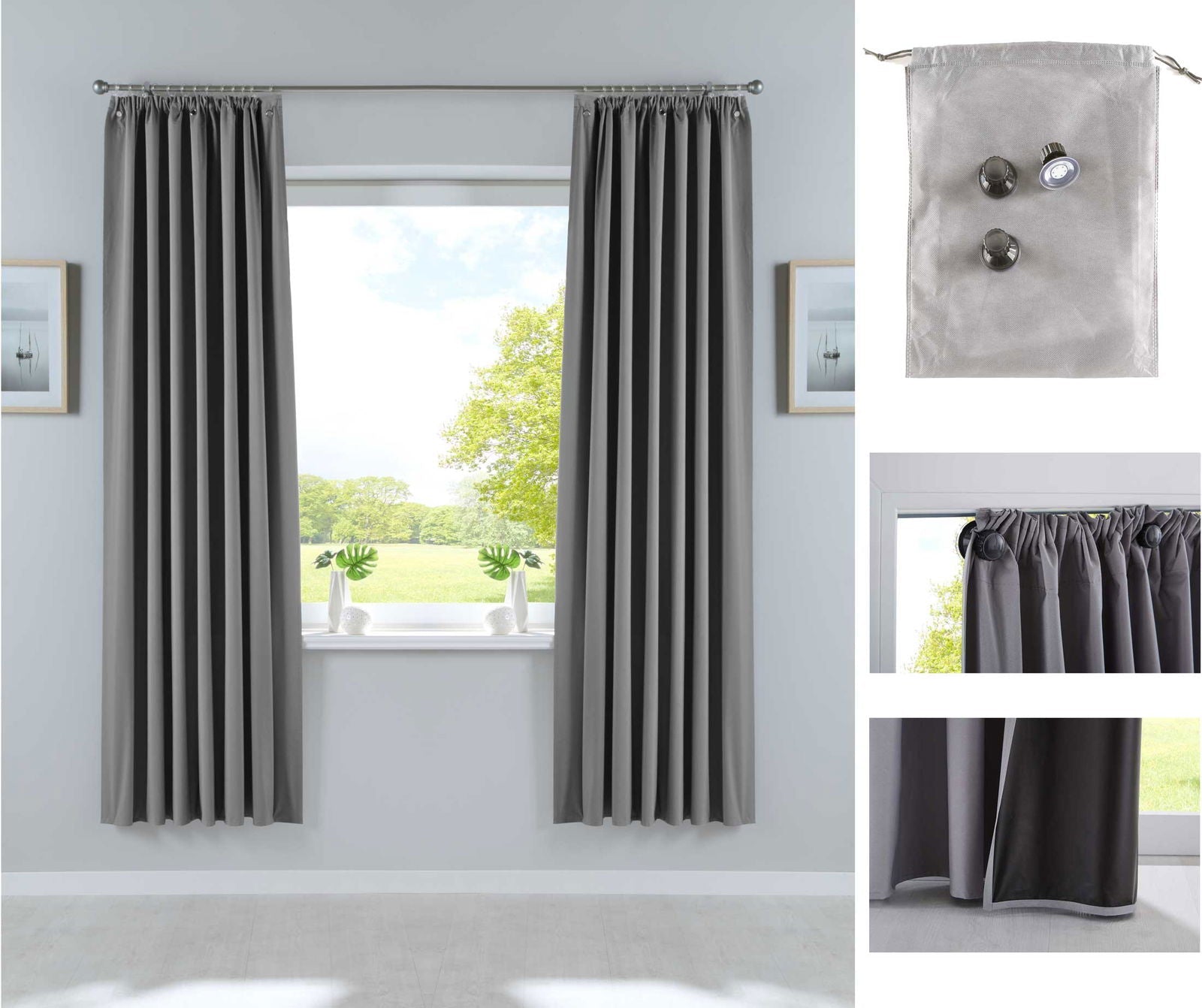 Verdunkelungsvorhang »DARK« Saugnapf Abnehmbar Reisevorhang Vorträge Vorhang 100% Verdunkelung Softshell Material Multi Aufhängung Strandhaus Vorhalle Cabana 10000335set