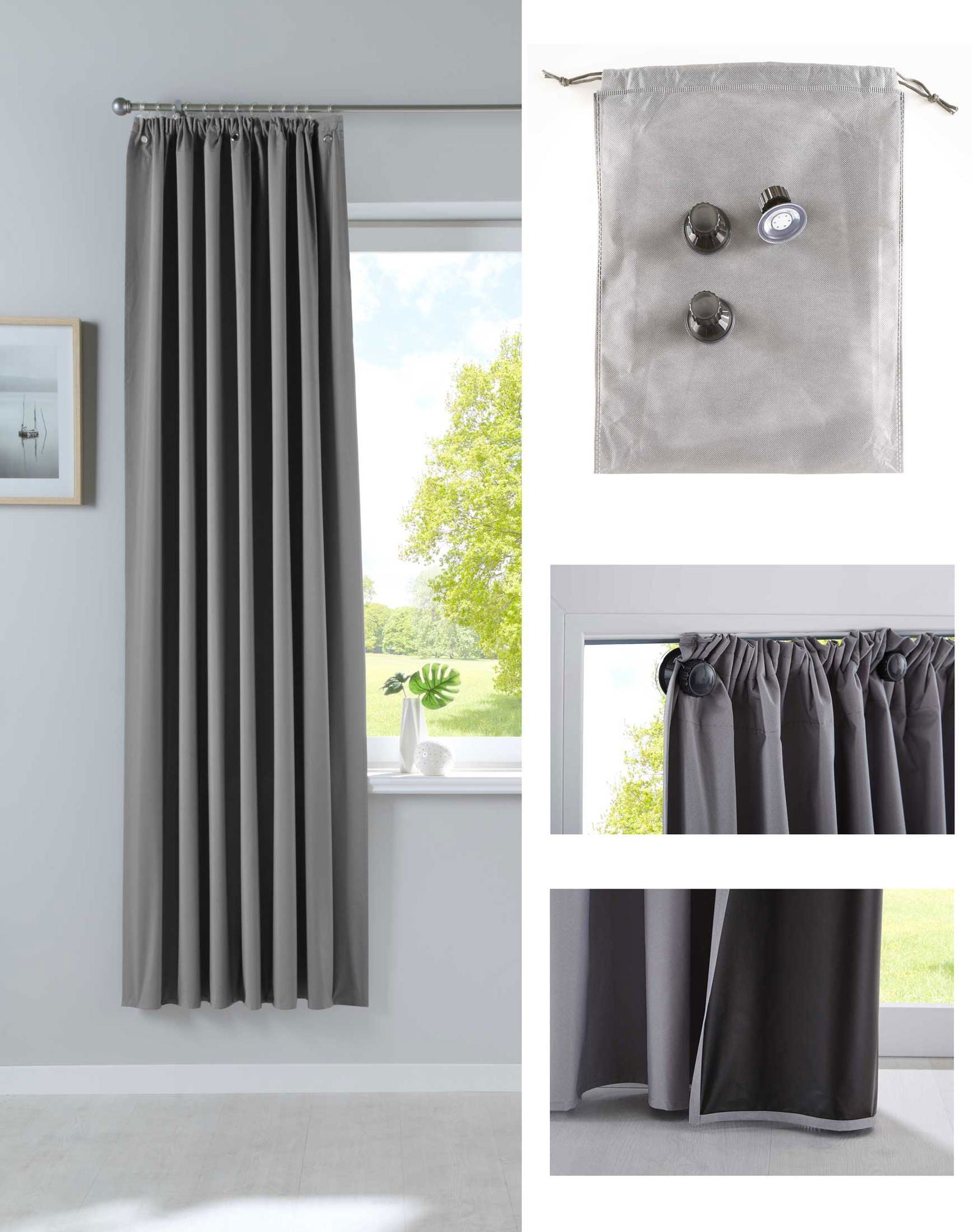 Verdunkelungsvorhang »DARK« Saugnapf Abnehmbar Reisevorhang Vorträge Vorhang 100% Verdunkelung Softshell Material Multi Aufhängung Strandhaus Vorhalle Cabana 10000335set