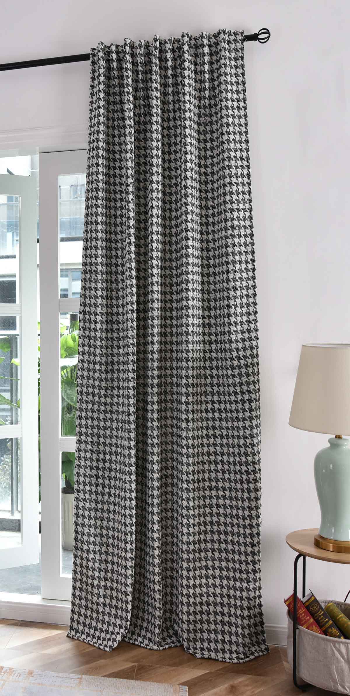Vorhang HxB 245x140 cm Creme Schwarz Hahnentritt-Muster »PARIS« Flexible Multiband Aufhängung Elegant Pflegeleicht 2023320