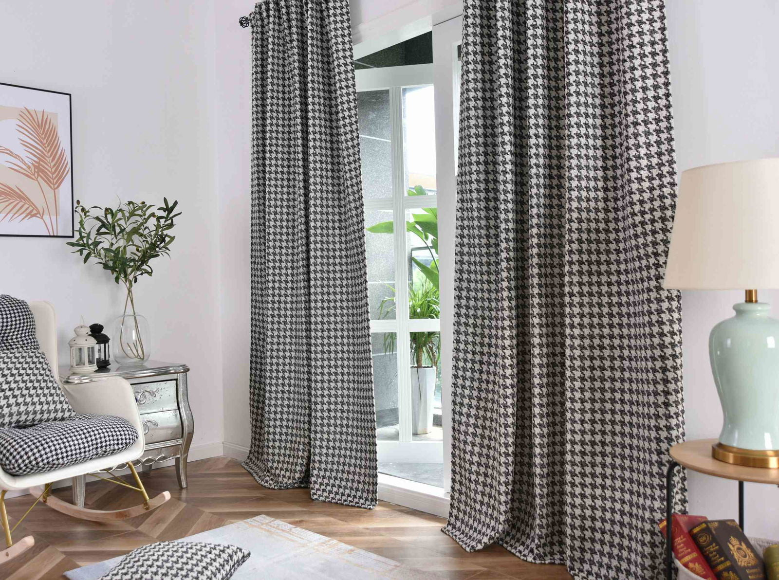 Vorhang HxB 245x140 cm Creme Schwarz Hahnentritt-Muster »PARIS« Flexible Multiband Aufhängung Elegant Pflegeleicht 2023320