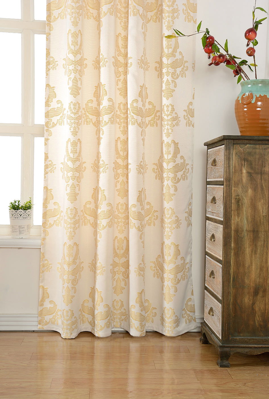 Vorhang Jacquard Deko Gardine verdeckte Schlaufen Barock Lurex Garn glänzend lichtdruchlässig (Höhe x Breite cm) 20455