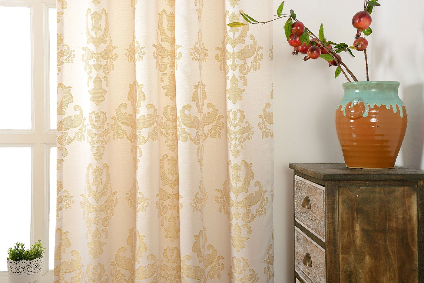 Vorhang Jacquard Deko Gardine verdeckte Schlaufen Barock Lurex Garn glänzend lichtdruchlässig (Höhe x Breite cm) 20455