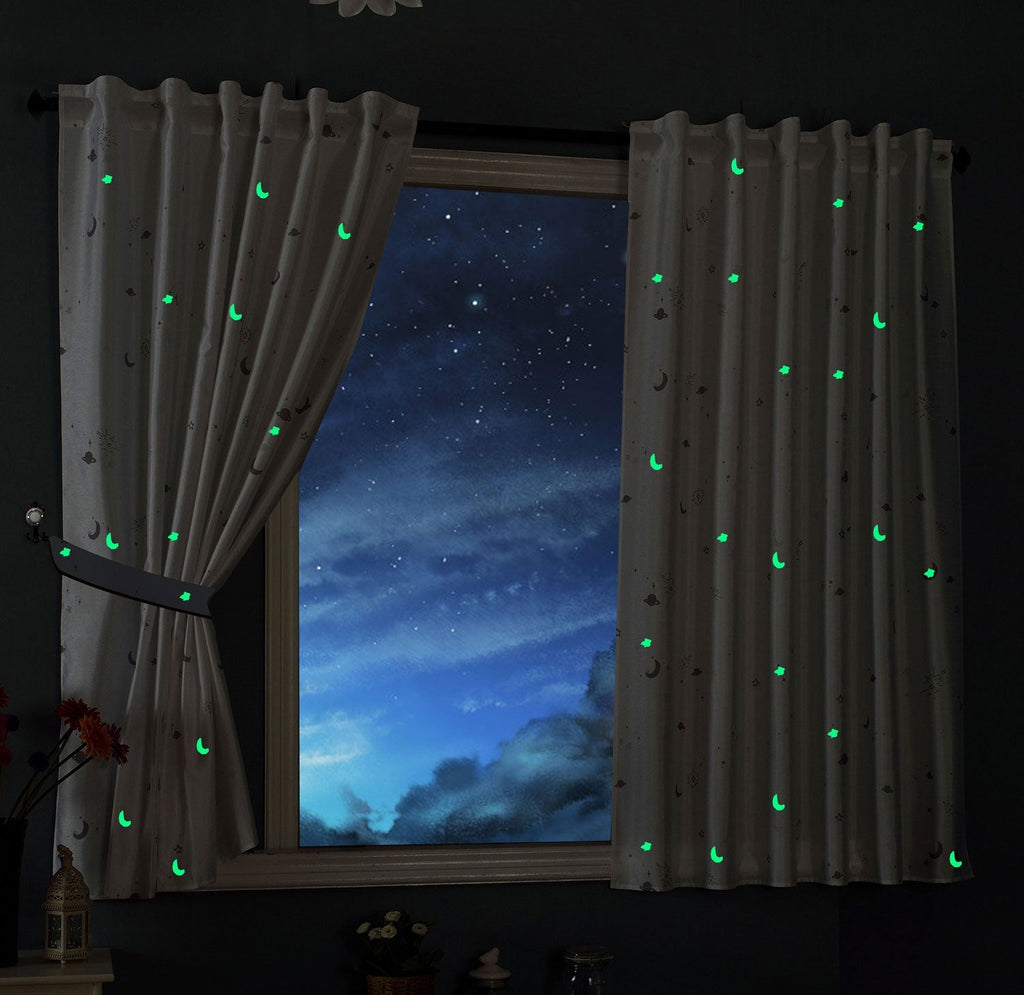Vorhang Schal »LUNA« blickdicht Motiv Sterne Monde fluoreszierend leuchtend Kinder Kids Schlaufenband Universalband 20495