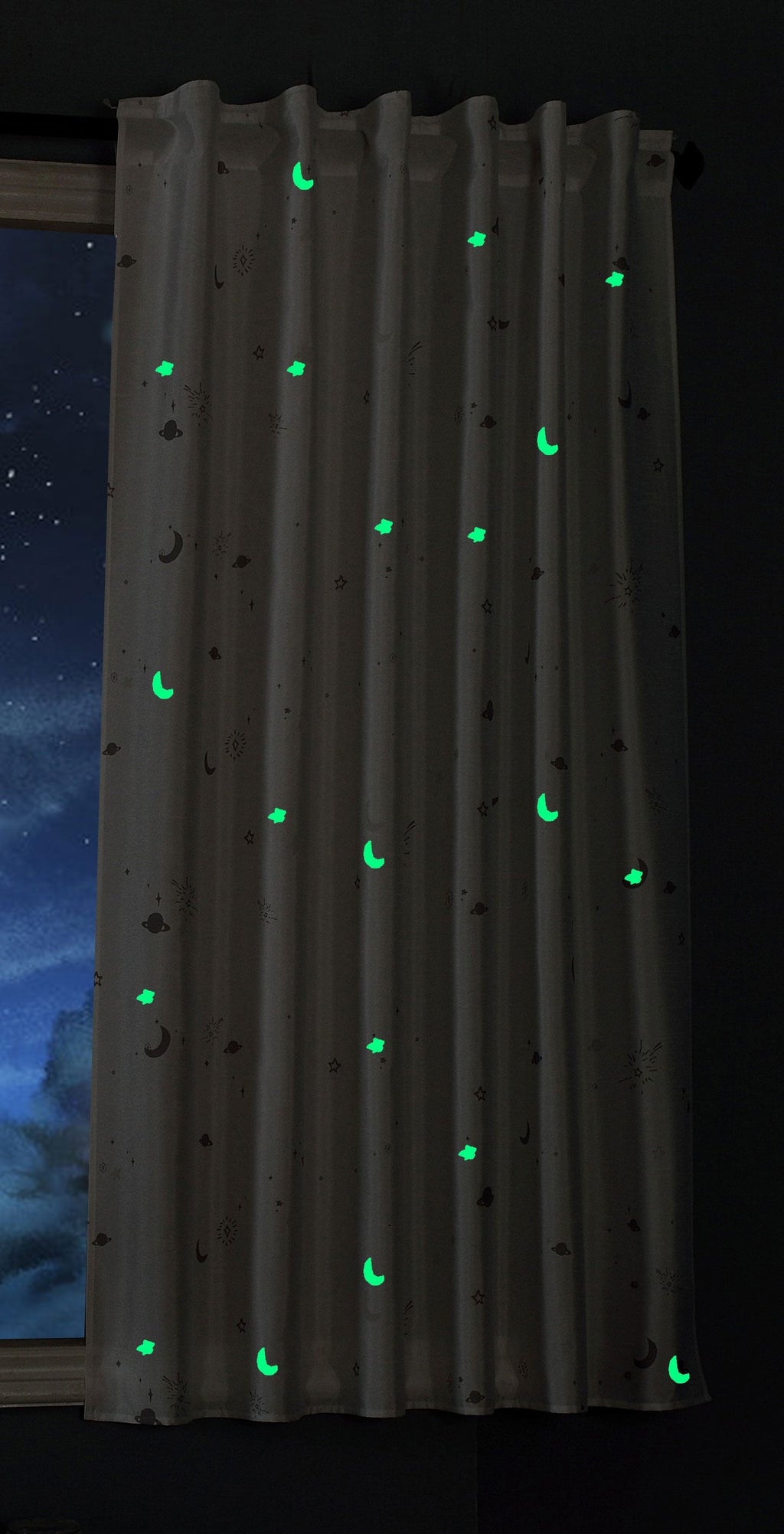 Vorhang Schal »LUNA« blickdicht Motiv Sterne Monde fluoreszierend leuchtend Kinder Kids Schlaufenband Universalband 20495