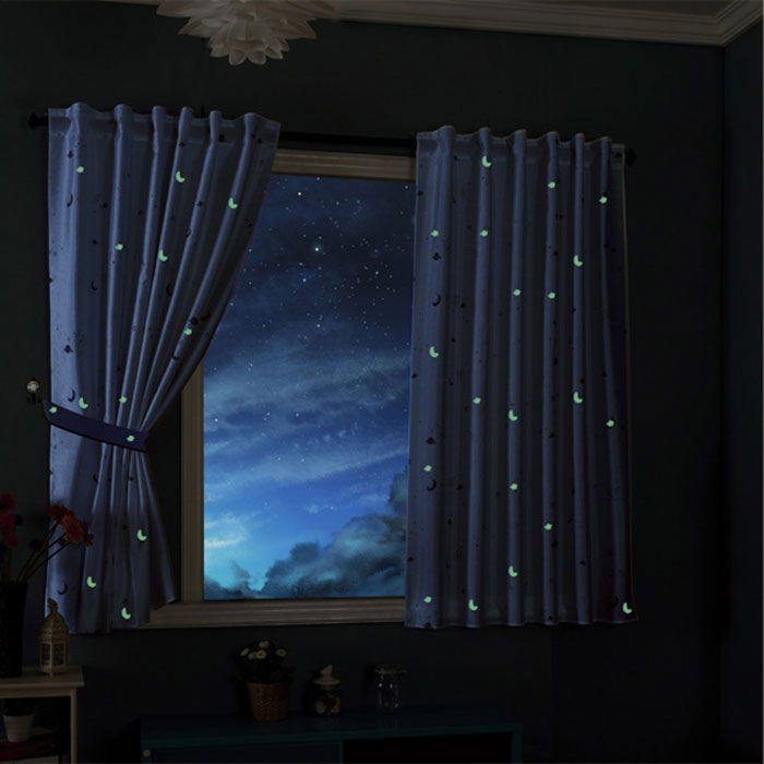 Vorhang Schal »LUNA« blickdicht Motiv Sterne Monde fluoreszierend leuchtend Kinder Kids Schlaufenband Universalband 20495