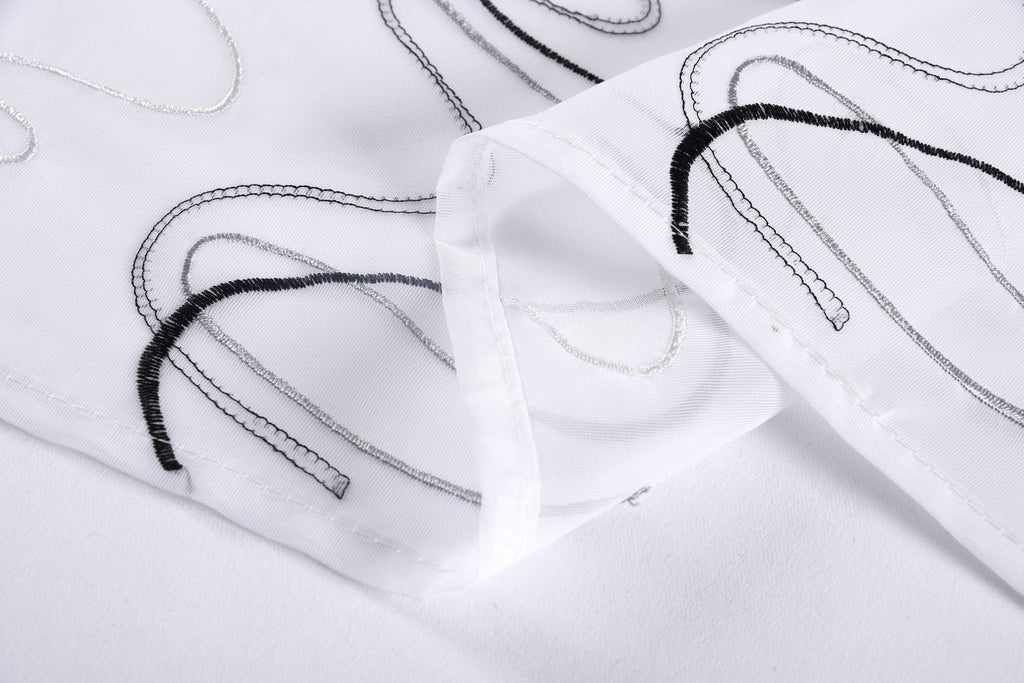 »WELLE« Stickerei Gardinen Set 4 Tlg. Raffhalter Tunneldurchzug Gardinenband für Gardinenschienen 112231