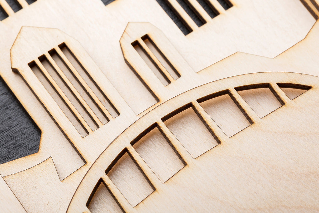 3D Wandbild aus Holz Skyline Hamburg 2017