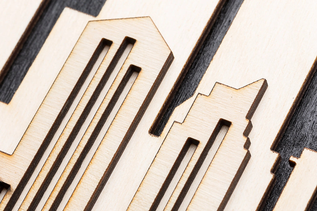 3D Wandbild aus Holz Skyline Köln 2017
