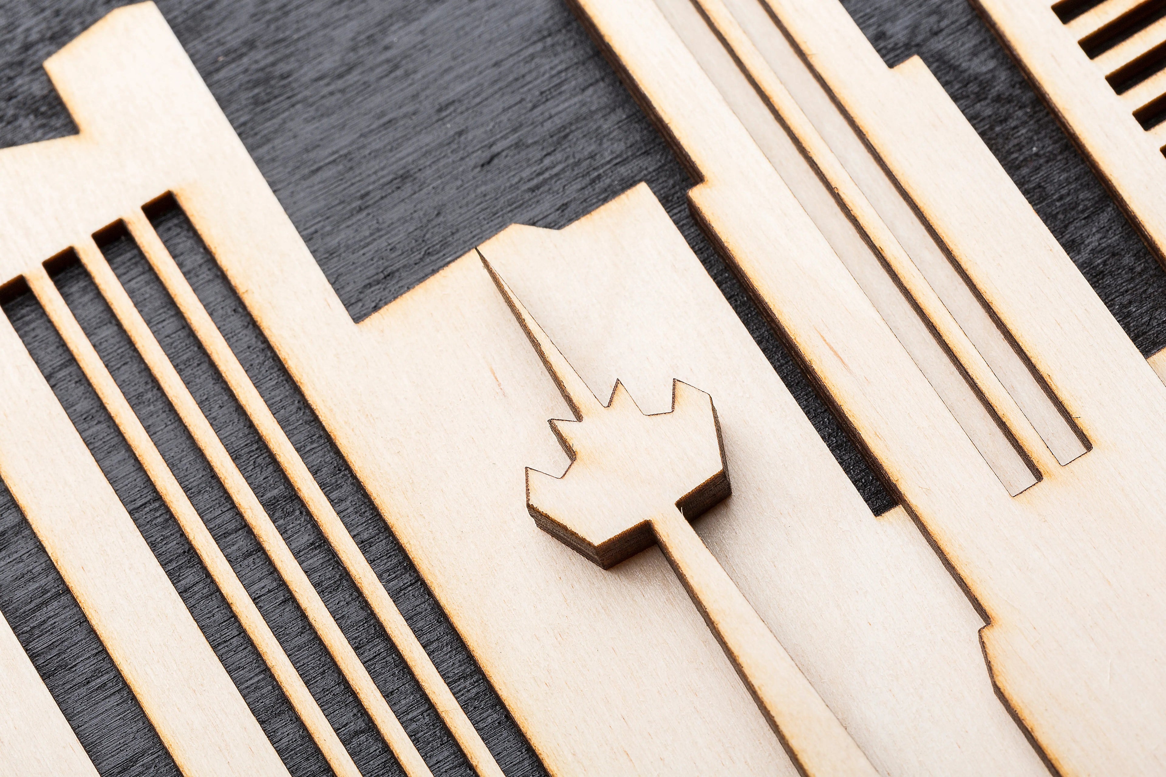 3D Wandbild aus Holz Skyline Gladbach 2017