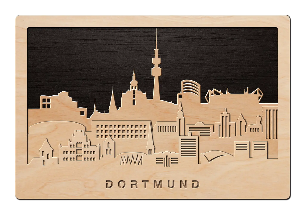 3D Wandbild aus Holz Skyline Dortmund 2017