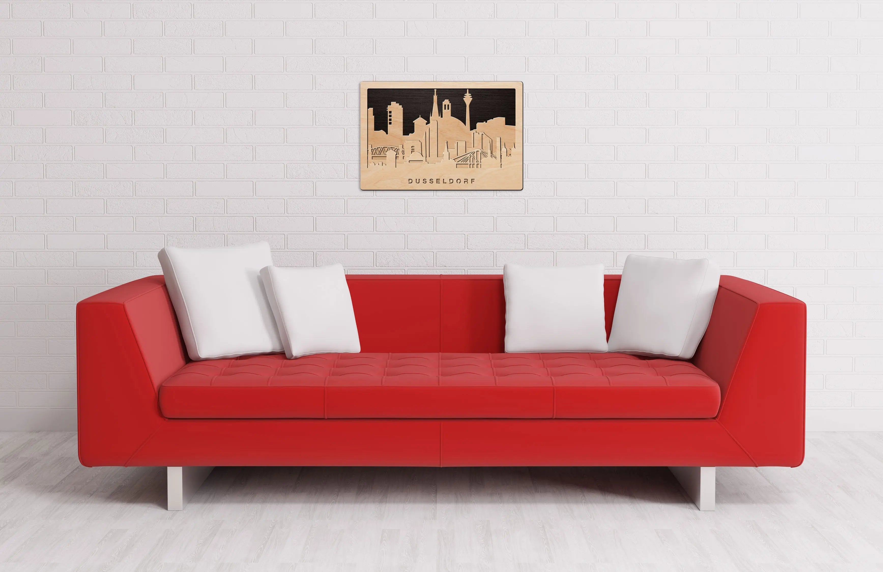 3D Wandbild aus Holz Skyline Düsseldorf 2017