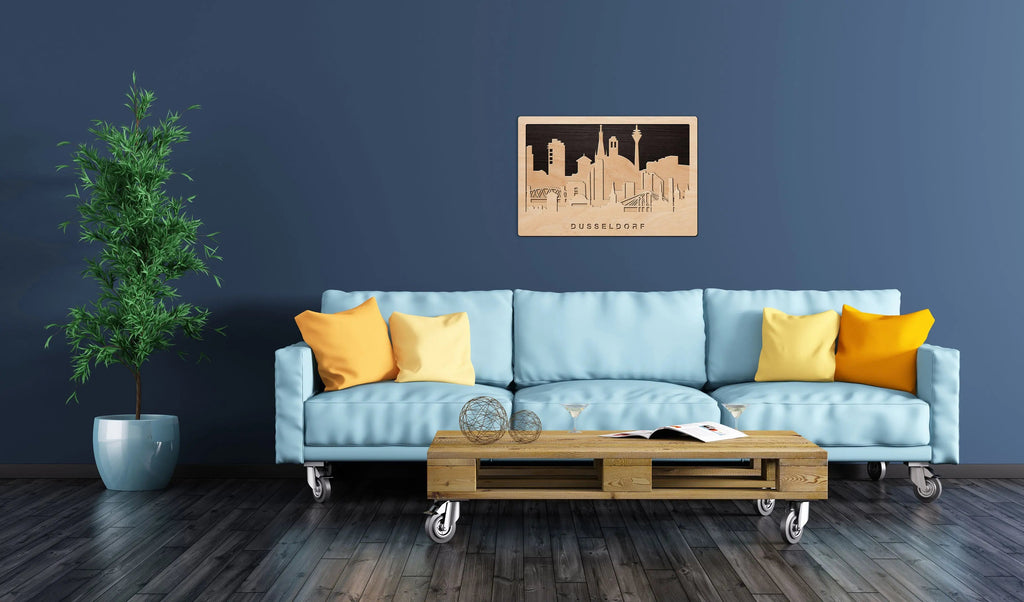 3D Wandbild aus Holz Skyline Düsseldorf 2017